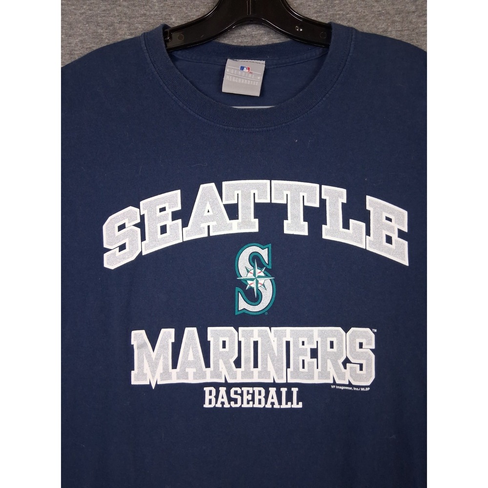 Seattle Mariners Adult Shirt XL Blue Baseball Logo Spellout Genuine Merchandise